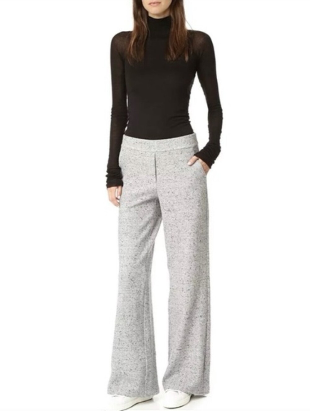Theory Gray Talbert Parkdale Herringbone Pull-on Wide Leg Pants Size Medium